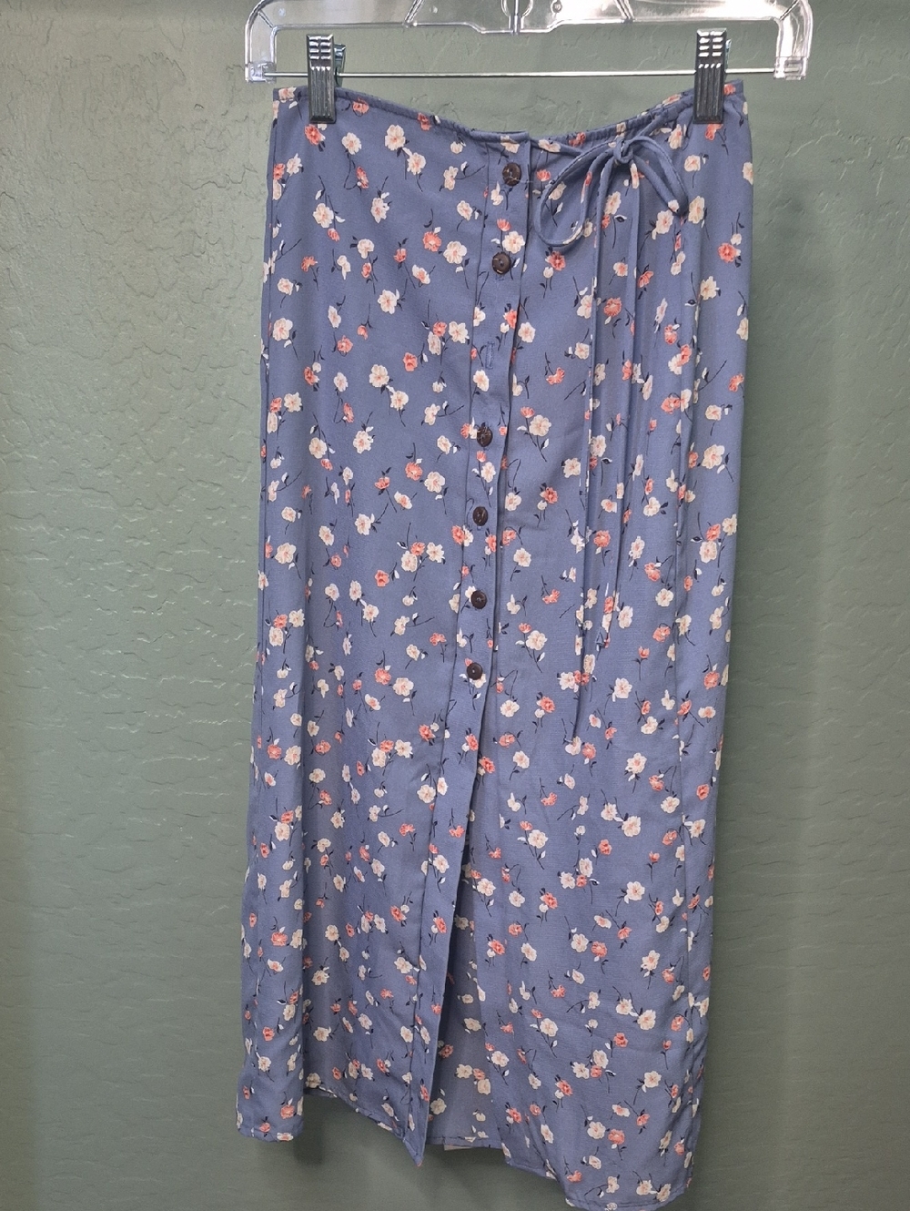 Urban Outfitters Blue Floral Button-Front Midi Skirt